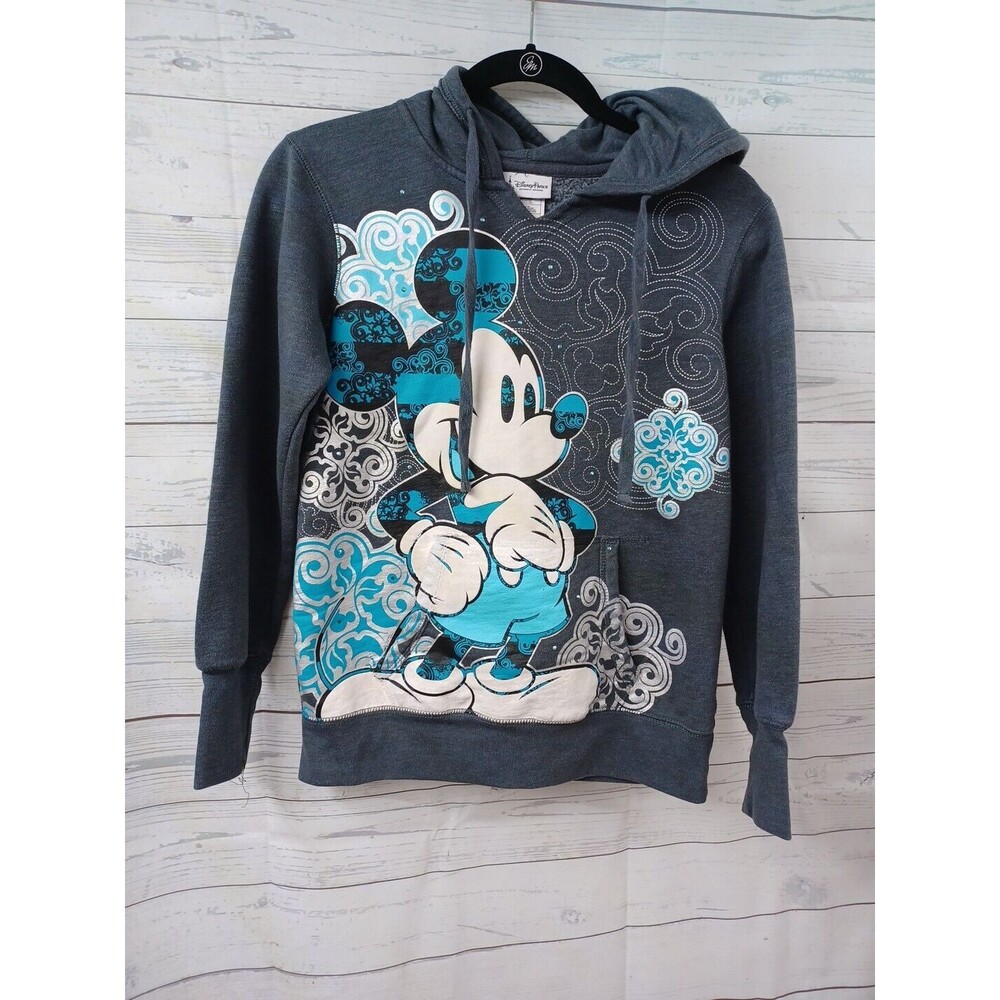 Disney Parks Authentic Micky Mouse Youth M L Gray Hoodie Sweatshirt
